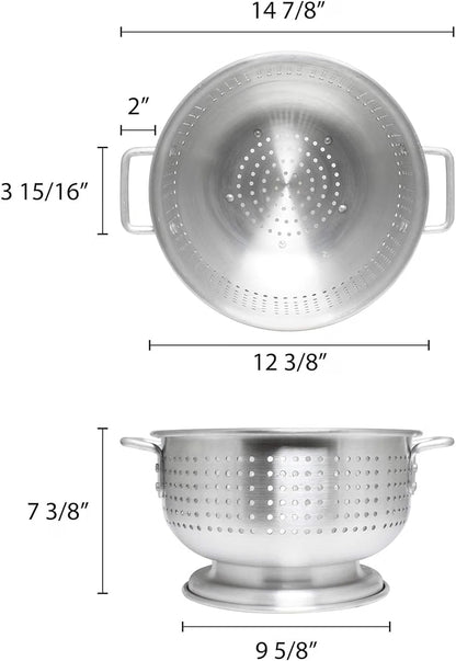 Aluminum Heavy Duty Colander with Handles and Stable Base - Pasta Spaghetti Berry Fruit Vegetable Kitchen Food Strainer Basket