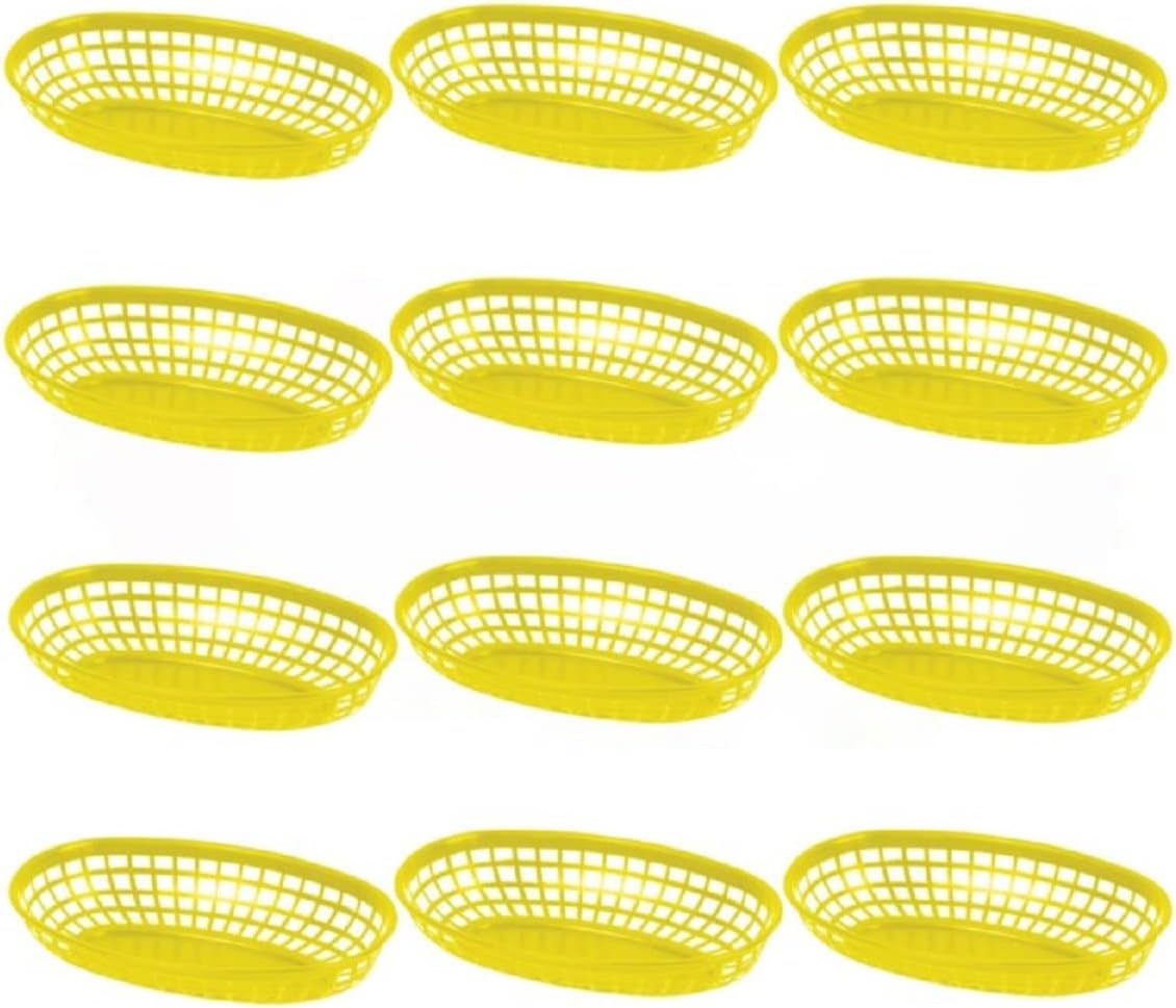 Fast Food Basket Plastic Set of 12- Fry Fast Food Reusable Foodservice Restaurant Diner Tray Plates Restaurant Deli Serving Chicken Burgers Sandwiches & Fries