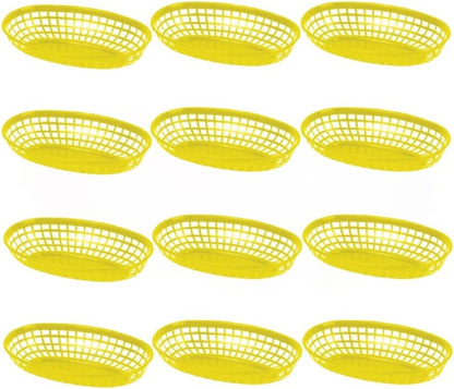 Fast Food Basket Plastic Set of 12- Fry Fast Food Reusable Foodservice Restaurant Diner Tray Plates Restaurant Deli Serving Chicken Burgers Sandwiches & Fries