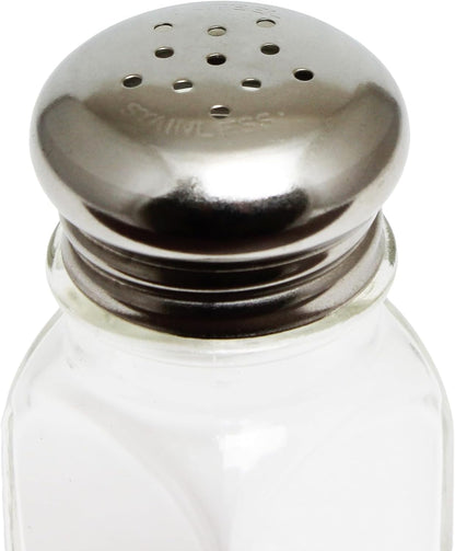 Classic Clear Glass Salt or Pepper Shakers with Stainless Steel Mushroom Tops Set of 12- Salt Shaker Stainless Lid-Glass Spice Jars Kitchen Accessories