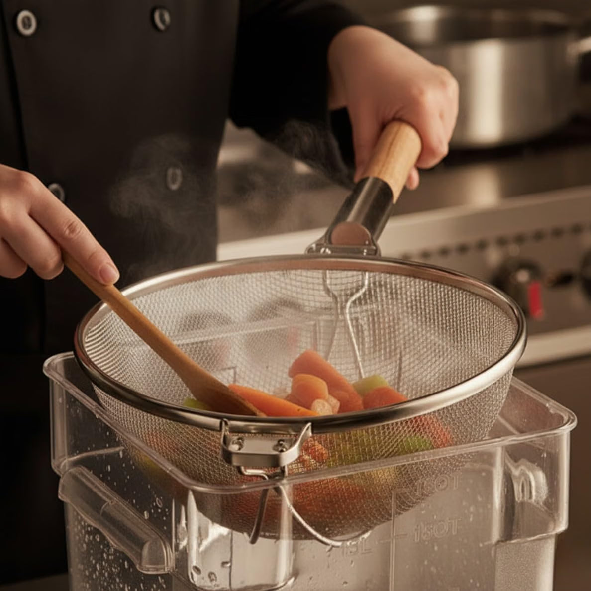 Reinforced Fine Double Mesh Strainer Nickel Plated Wire Frame & Support Handle Length- Kitchen Sieve Sifters Strainers for Sauces Gravies Tea Rice Oil Noodles and Fruits