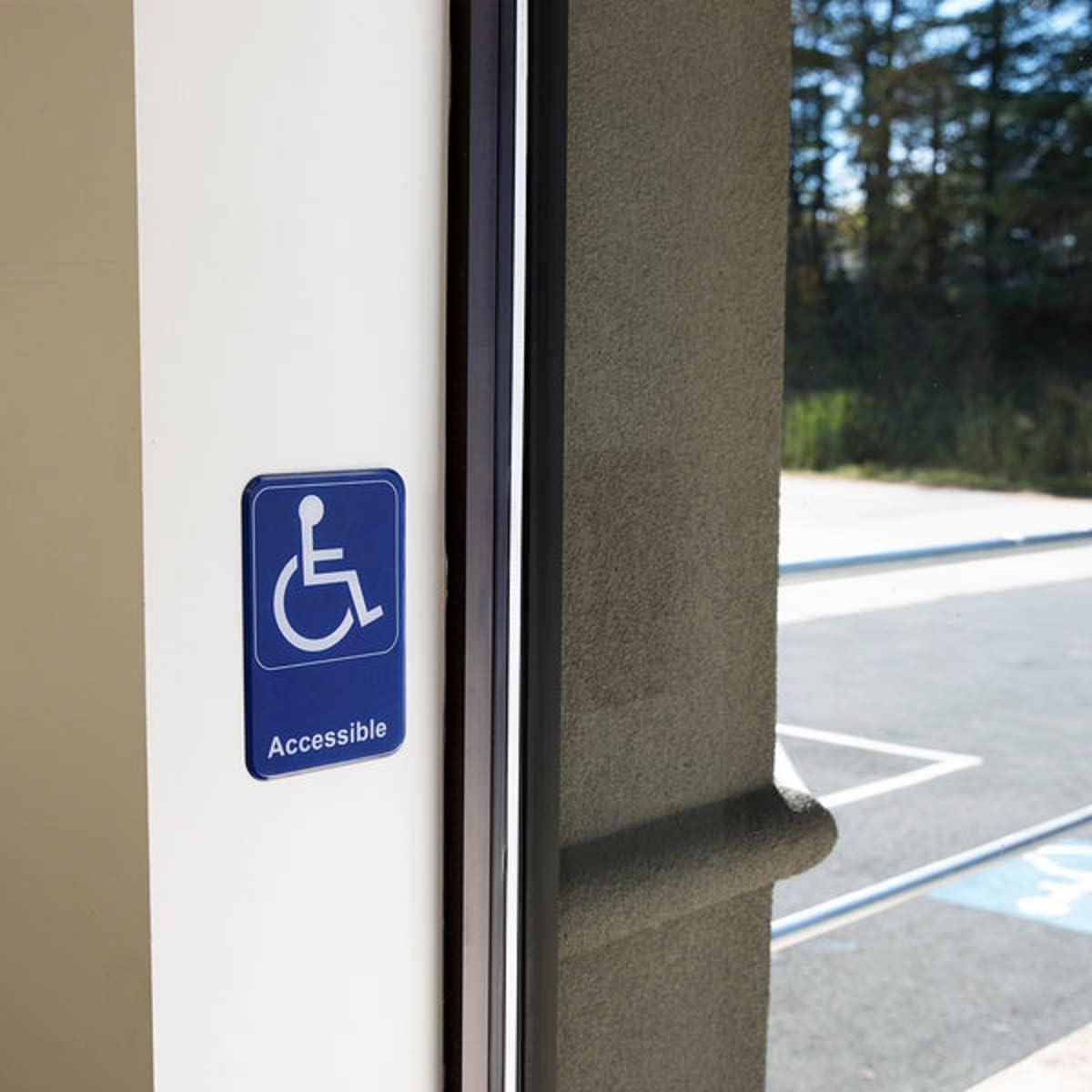 6" x 9" Wheelchair Accessible Restroom Sign with Easy Peel Self-Adhesive White on Blue Color Set of 2- Waterproof Self Adhesive Store Signs Indoor/Outdoor Warning Marker Home Business Use