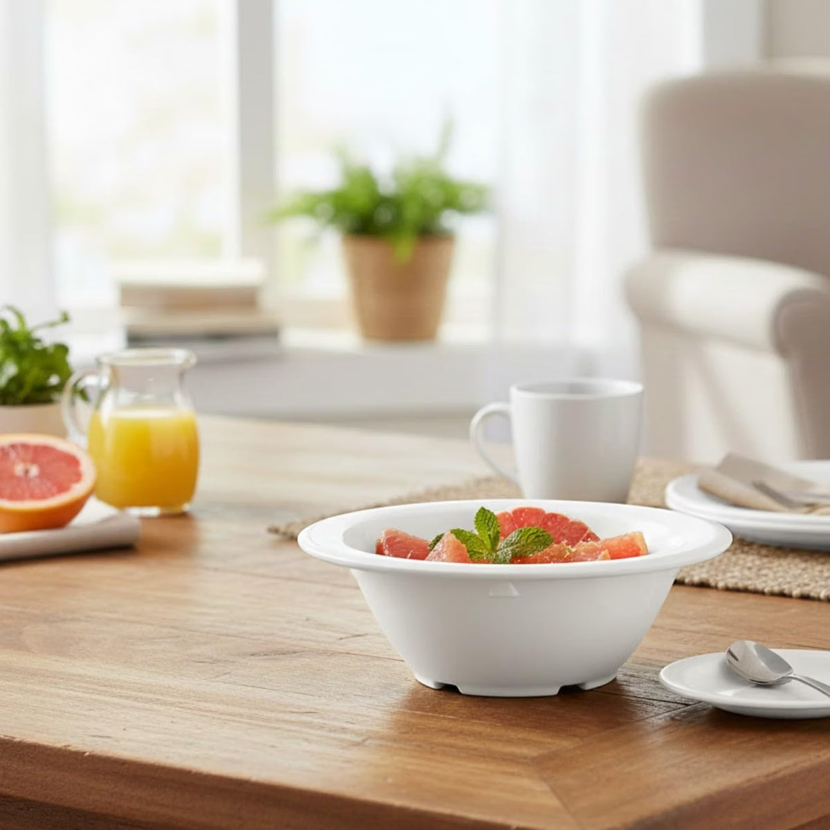 Grapefruit Bowl White Color Melamine Set of 12- Dishwasher Safe Break-Resistant Reusable Bowls Serving Bowl Soup Bowls Dessert Bowls for Fruits Salad Kitchen Restaurants