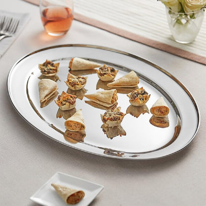22” Stainless Steel Oval Serving Platter - Heavy Duty Metal Serving Tray Serving Platters for Appetizer Snack Fruit Cake Server Party Food Display Tray Serving Dishes for Entertaining