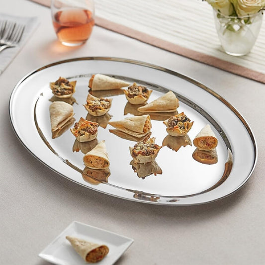 22” Stainless Steel Oval Serving Platter - Heavy Duty Metal Serving Tray Serving Platters for Appetizer Snack Fruit Cake Server Party Food Display Tray Serving Dishes for Entertaining