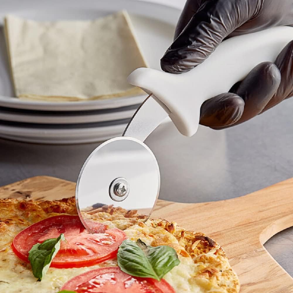 Stainless Steel Blade Pizza Cutter with White Plastic Handle- Pizza Cutter Wheel Stainless Steel Sharp Blade For Cutting Through Slice Thick or Thin Pizzas Pie Crust and Pastries
