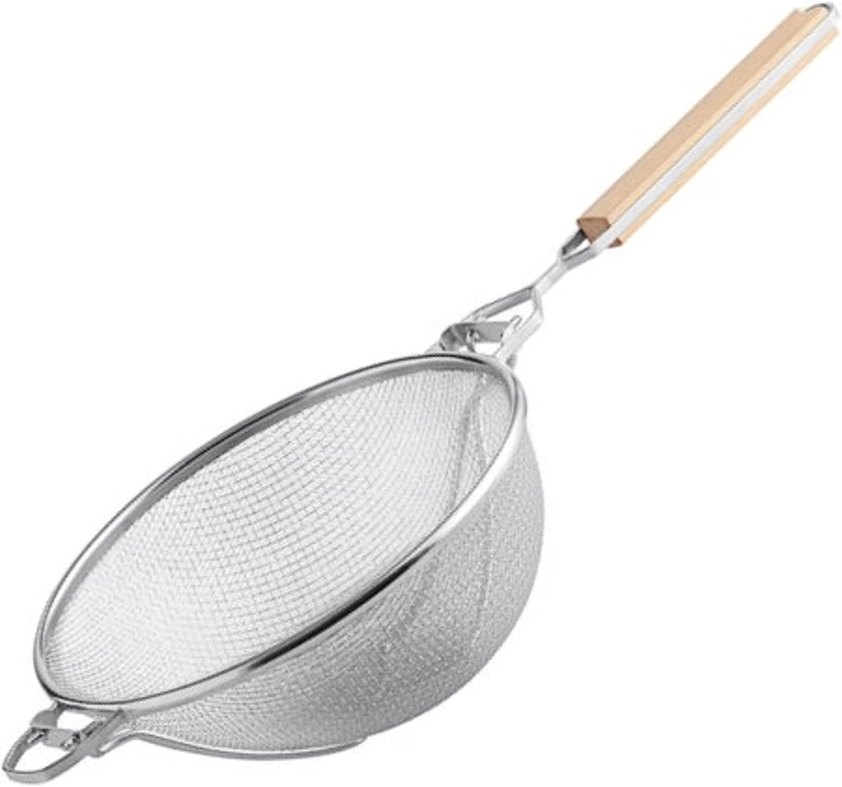 Reinforced Fine Double Mesh Strainer Nickel Plated Wire Frame & Support Handle Length- Kitchen Sieve Sifters Strainers for Sauces Gravies Tea Rice Oil Noodles and Fruits