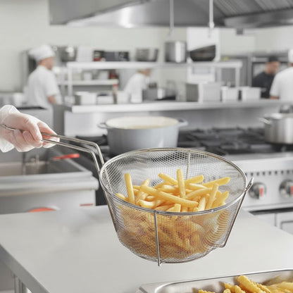 Round Fry Basket Heavy Duty Nickel Plated Iron - Deep Fry Basket Frying Multifunctional Fryer Round Food Strainer for Restaurant Kitchen Frying Chips Fish Sausages