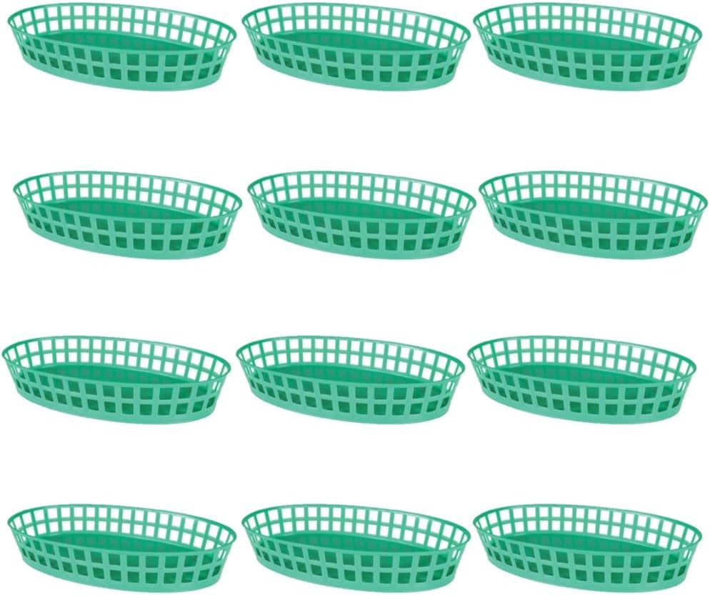 Fast Food Basket Plastic Set of 12- Fry Fast Food Reusable Foodservice Restaurant Diner Tray Plates Restaurant Deli Serving Chicken Burgers Sandwiches & Fries