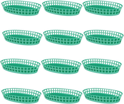 Fast Food Basket Plastic Set of 12- Fry Fast Food Reusable Foodservice Restaurant Diner Tray Plates Restaurant Deli Serving Chicken Burgers Sandwiches & Fries