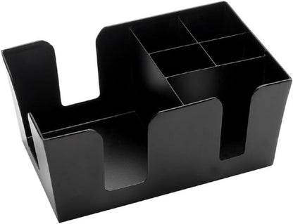 6 Compartment Bar Caddy 9-1/2" x 5-3/4" x 4-1/8" Black Color - Condiment Dispenser Countertop Organizer Condiment Supplies Holder for Home Work Restaurant