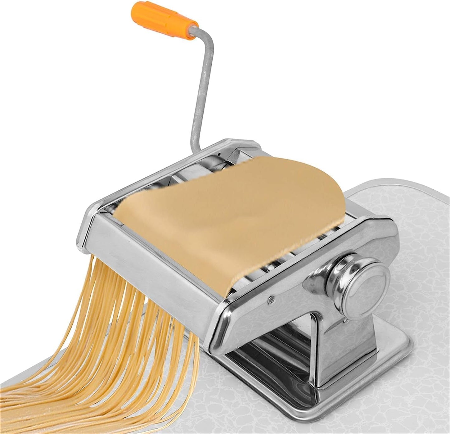 Stainless Steel Manual Noodle Machine with table Clamp 8" x 8" x 5-1/2" - Adjustable Thickness Settings Manual Hand Press Pasta Maker Noodles Maker for Pasta Spaghetti Lasagna