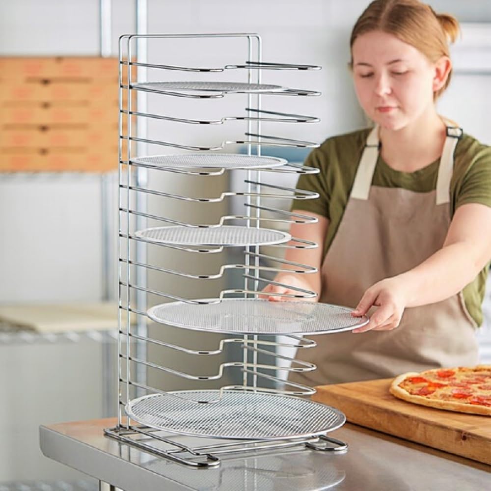 15 Tier Pizza Pan Rack Chrome Plated - Pizza Pan Rack Holder Safe Sturdy 15- Slot Pizza Pan Rack for Pizza Pan Pizza Trays Pizza Screens for Home Kitchen Restaurant Catering