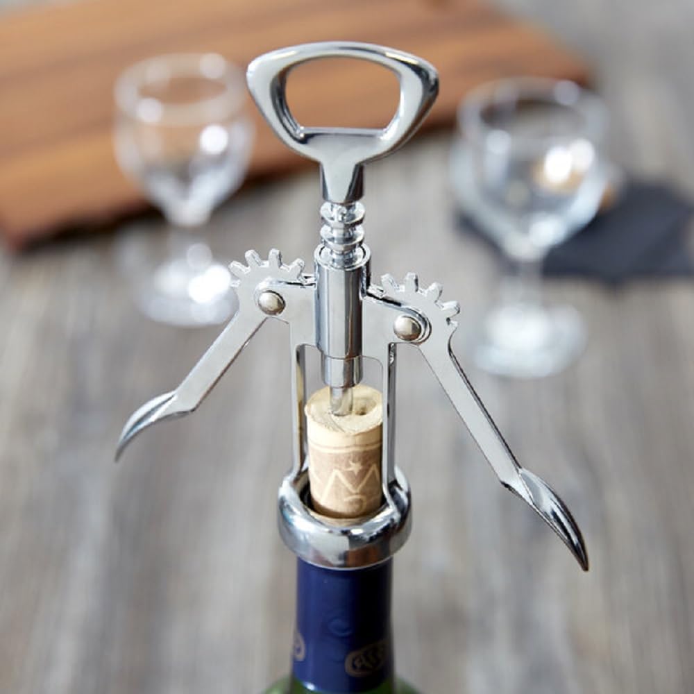 6-1/2" Heavy-Duty Wing Corkscrew Opener Chrome Plated Iron - Wine Opener Perfect Corkscrew to Open Wine & Beer Bottles Great Bottle Opener For Bartenders Restaurants Home