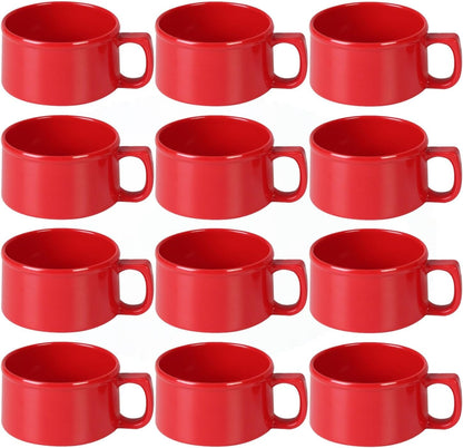 10 oz Soup Mug Melamine Set of 12- Dishwasher Safe Break-Resistant Coffee Cup Set Reusable Plastic Mug for Soups Latte Cappuccino Cocoa Hot Tea Home Cafe Restaurants