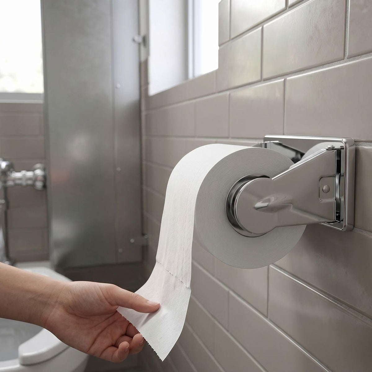 Single Roll Locking Toilet Tissue Dispenser fits 4" Diameter Toilet Paper Roll Chrome Plated- Bathroom Toilet Paper Holder for Bathroom Kitchen Washroom