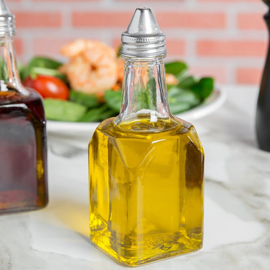 6 oz. Oil & Vinegar Glass Cruet with Stainless Steel Cap Set of 12- Glass Cruet Bottle Dispenser Olive Oil Carafe Decanter Vinegar Dispenser for Home Restaurants