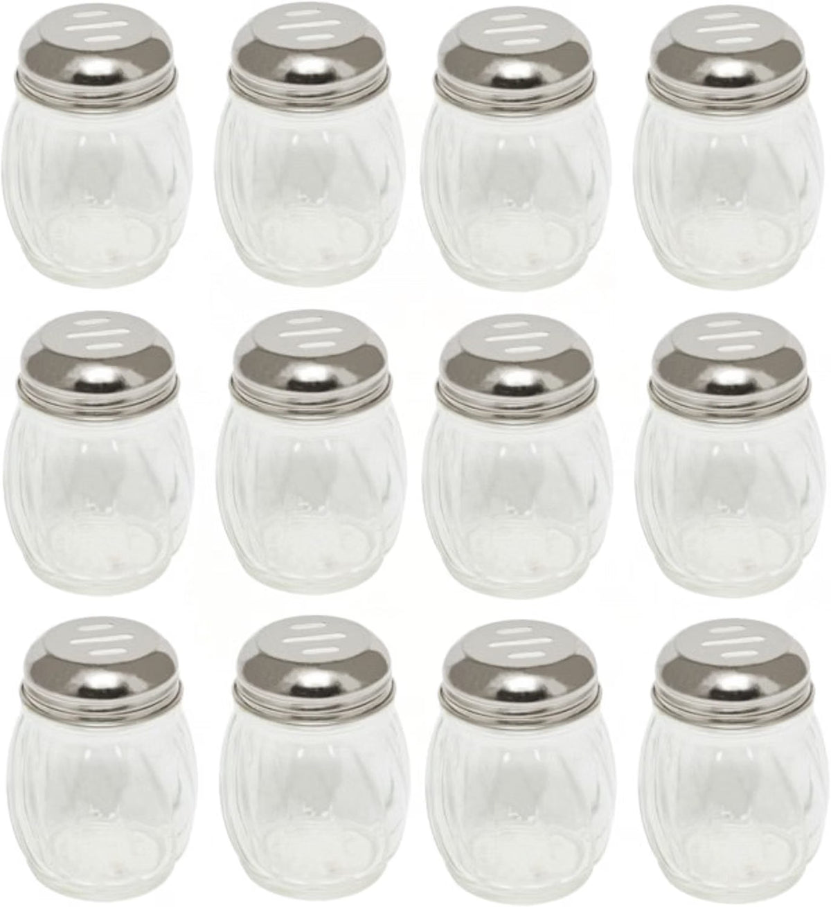 6 oz. Stainless Steel Slotted Swirl Glass Cheese Shaker Set of 12- Swirl design for Spices Parmesan Cheese Spice Shakers Salt & Pepper Shakers