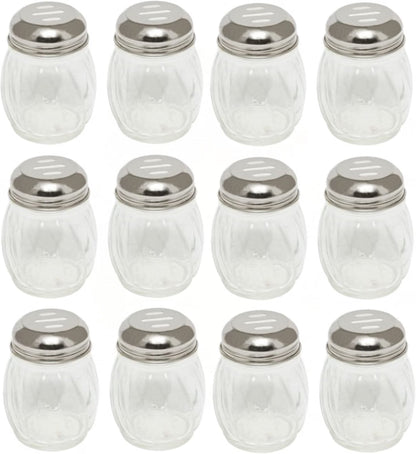 6 oz. Stainless Steel Slotted Swirl Glass Cheese Shaker Set of 12- Swirl design for Spices Parmesan Cheese Spice Shakers Salt & Pepper Shakers