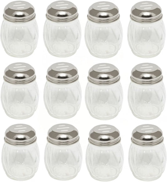 6 oz. Stainless Steel Slotted Swirl Glass Cheese Shaker Set of 12- Swirl design for Spices Parmesan Cheese Spice Shakers Salt & Pepper Shakers