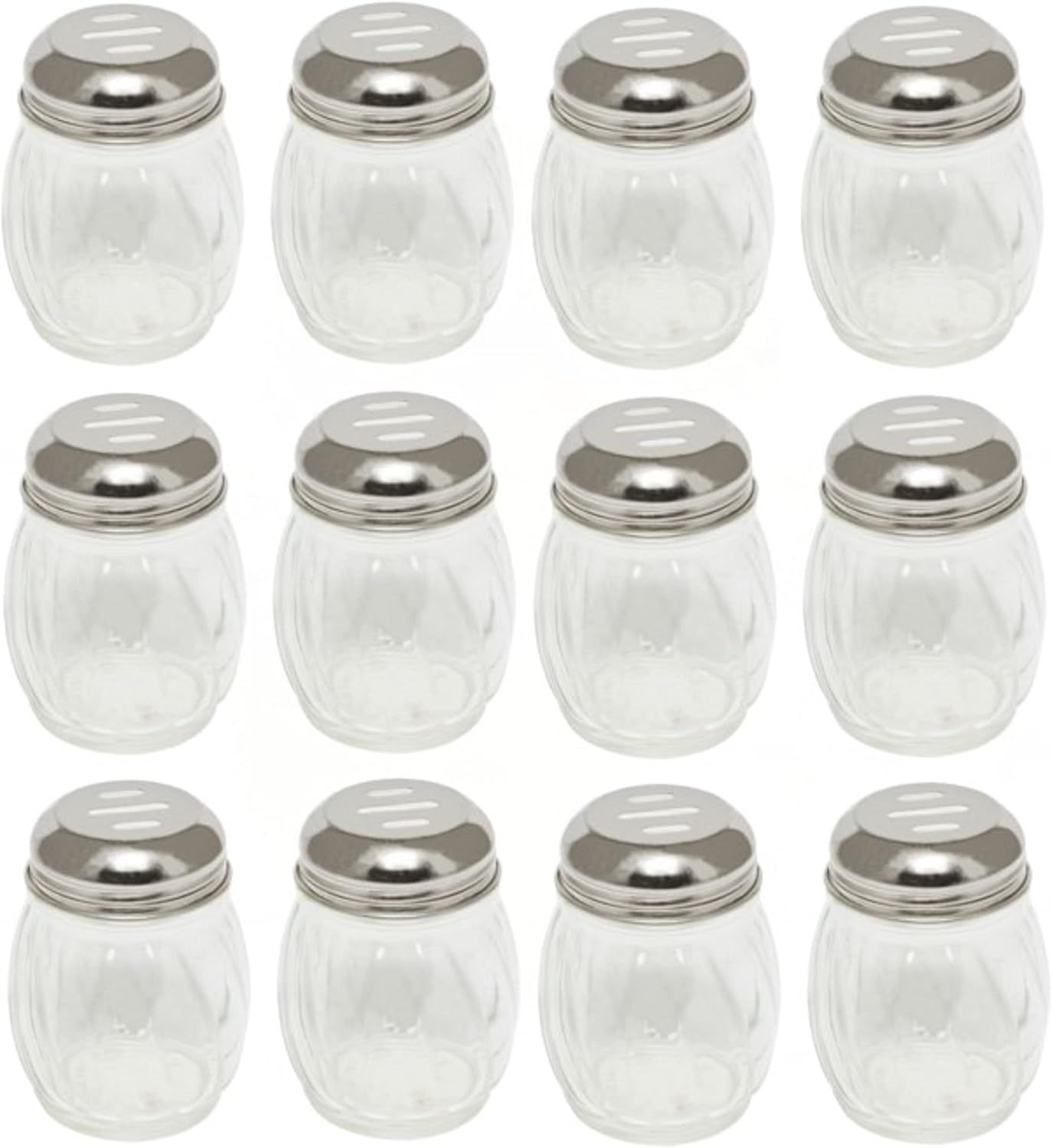 6 oz. Stainless Steel Slotted Swirl Glass Cheese Shaker Set of 12- Swirl design for Spices Parmesan Cheese Spice Shakers Salt & Pepper Shakers