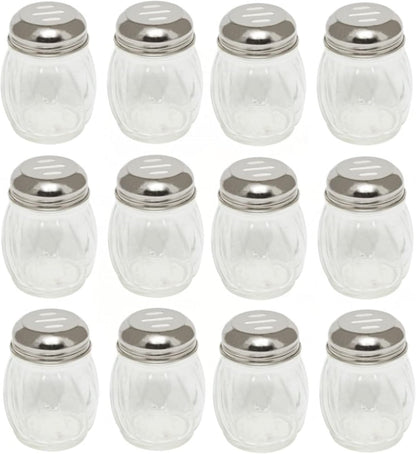 6 oz. Stainless Steel Slotted Swirl Glass Cheese Shaker Set of 12- Swirl design for Spices Parmesan Cheese Spice Shakers Salt & Pepper Shakers