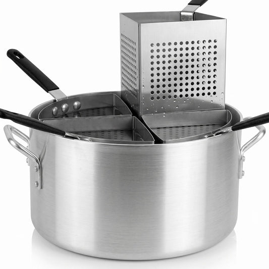 20 Qt. Aluminum Pasta Cooker with 4 Stainless Steel Inserts Set - Pasta Pot Pasta Cooker Strainer Basket Multipurpose Pasta Cookware for Spaghetti Vegetable Blanching Home Kitchen