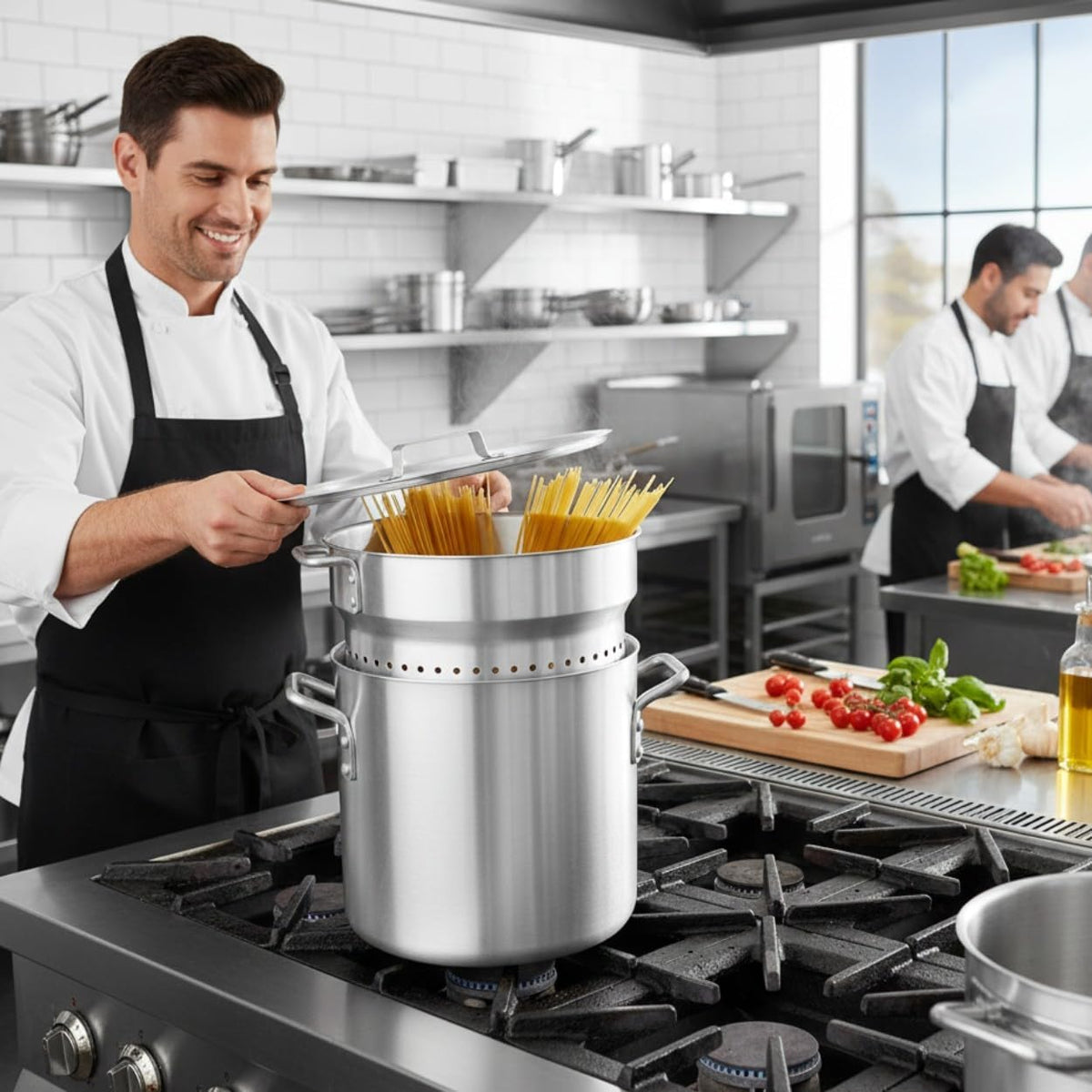 Aluminum Pasta Cooker 3 Piece Set - Multipurpose Pasta Pot with Strainer Lid Pasta Pot Cookware for Spaghetti Vegetable Blanching Home Kitchen Restaurant