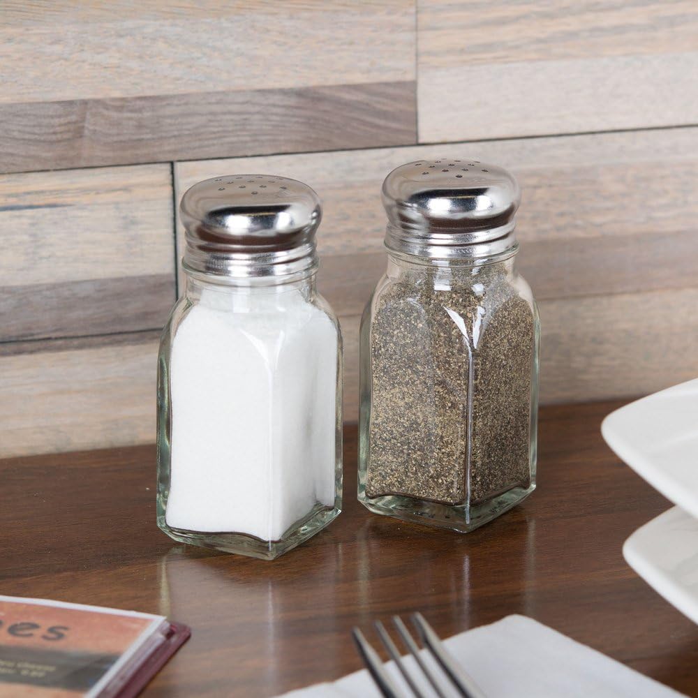 Classic Clear Glass Salt or Pepper Shakers with Stainless Steel Mushroom Tops Set of 12- Salt Shaker Stainless Lid-Glass Spice Jars Kitchen Accessories