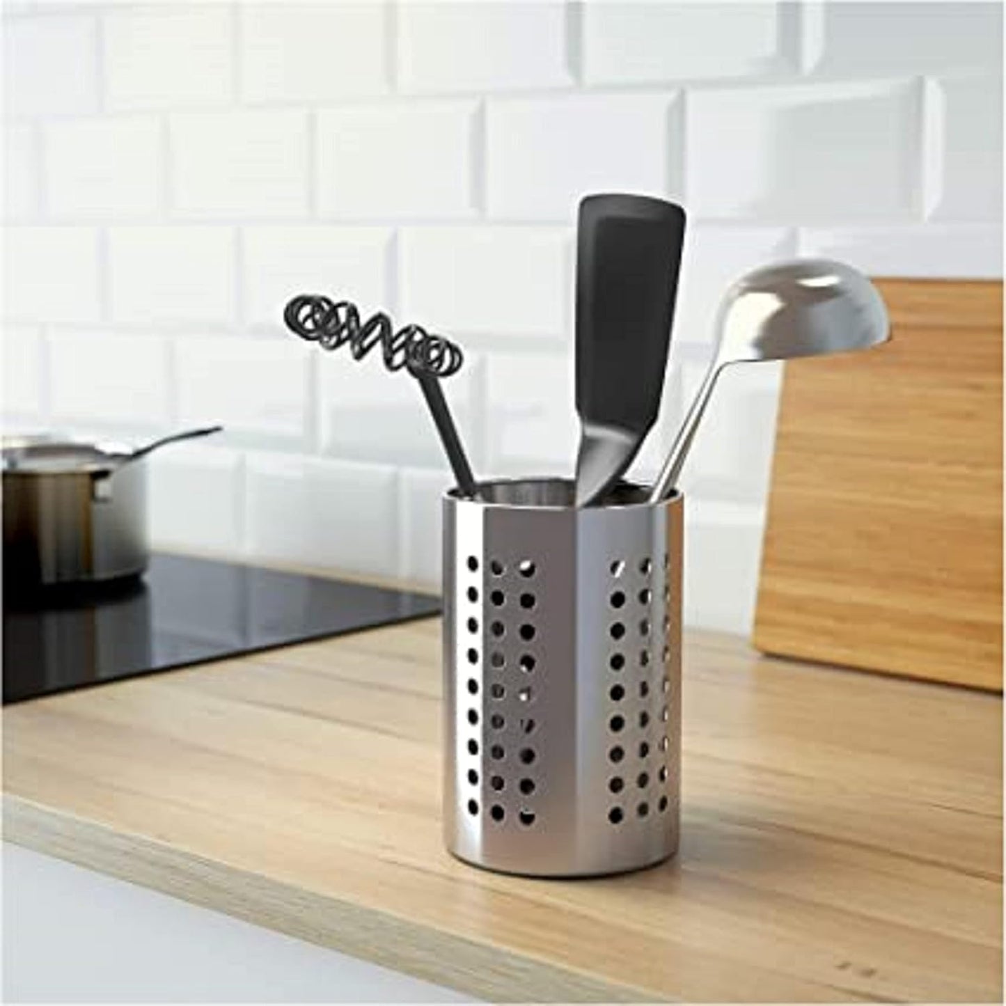 Straight Wall Flatware Cylinder Stainless Steel- Kitchen Tools Flatware Holder Utensil Drying Cylinder Countertop Silverware Caddy Flatware and Kitchen Utensils