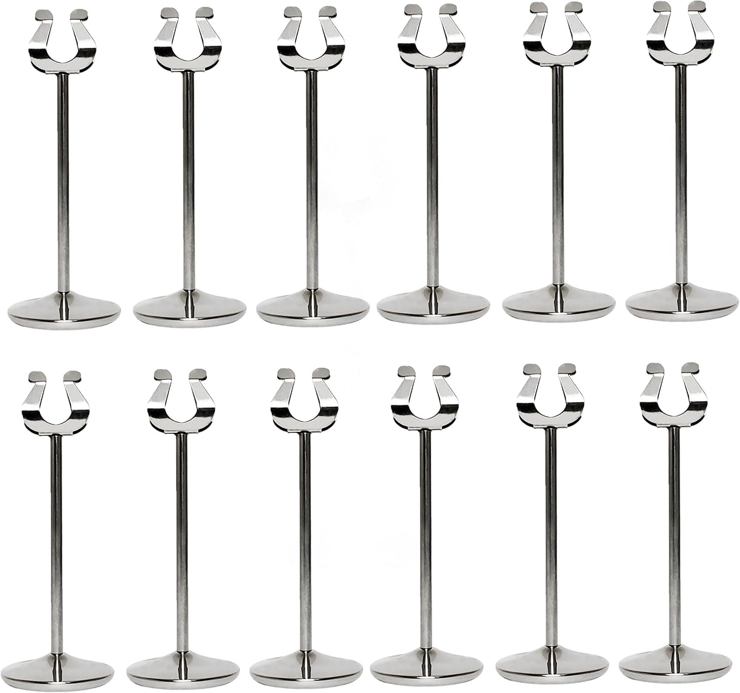 Stainless Steel Harp Style Table Sign Menu Holder with Heavy Base Set of 12- Table Number Holder Display Table Card Holders Stand for Centerpieces Wedding Reception Party Birthday