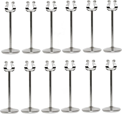 Stainless Steel Harp Style Table Sign Menu Holder with Heavy Base Set of 12- Table Number Holder Display Table Card Holders Stand for Centerpieces Wedding Reception Party Birthday