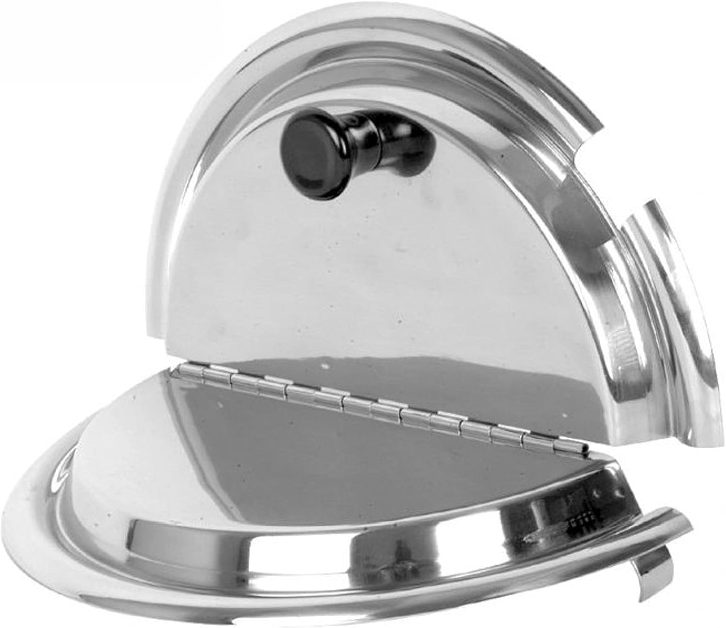Hinged Stainless Steel Inset Cover Fits 11 qt Inset Pan with Plastic knob and Notched for ladle- for Soup Warmer and Soup Chafer for Catering Buffet Parties Banquets Commercial