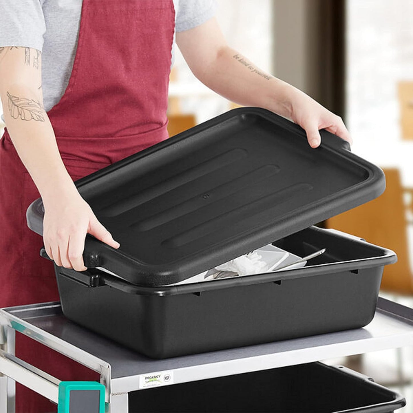 Plastic Bus Box/Tub Lid fits 20-1/2" x 15-1/2" x 5" and 20-1/2" x 15-1/2" x 7" Bus Tub - Heavy Duty Plastic Restaurant Tub Lid for Kitchen Organization Storage