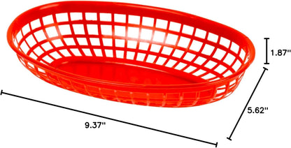 9-3/8" Oval Fast Food Basket Plastic - Fry Fast Food Reusable Foodservice Restaurant Diner Tray Plates Restaurant Deli Serving Chicken Burgers Sandwiches & Fries