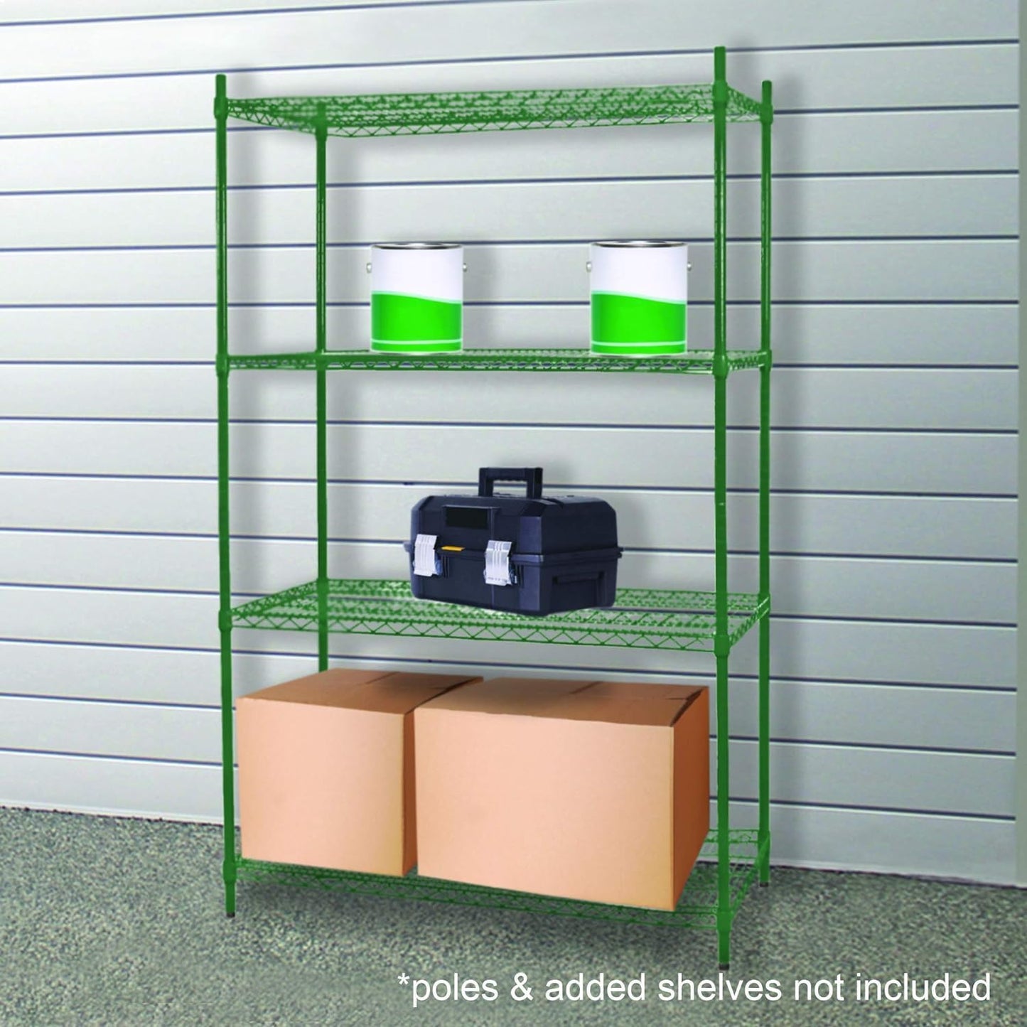 Green Epoxy Coated Iron Wire Shelf Set of 2 with 8 Set of Sleeve Clips- Commercial Shelves Wall Mounted Metal Shelving for Restaurant Bar Utility Room Kitchen and Garage