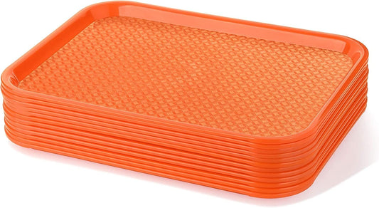 Fast Food Tray Orange Color Plastic Set of 12 - for Café Standard Cafeteria/Fast Food Tray Restaurant Serving Trays Set for Coffee Table Kitchen Party Restaurants