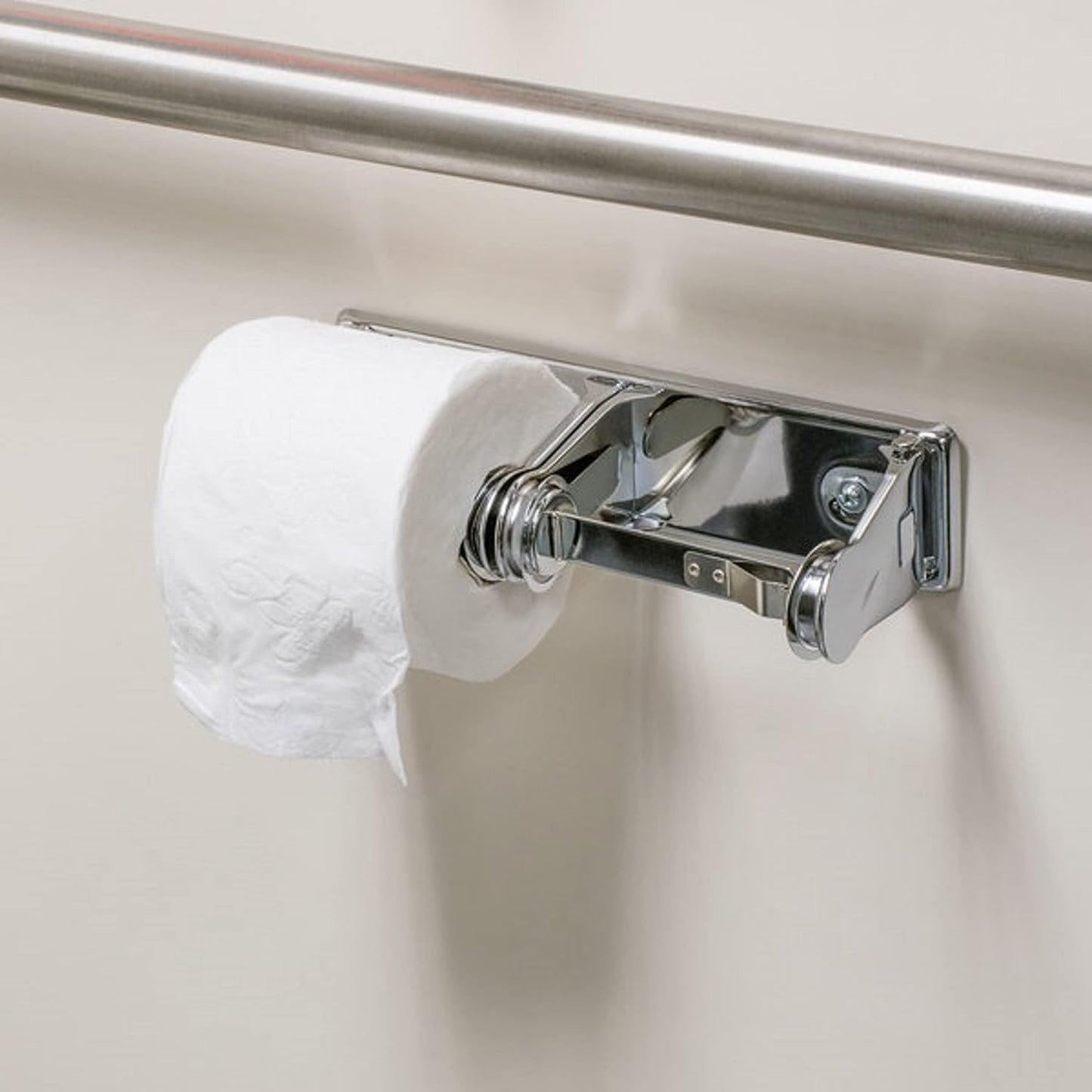 Dual Roll Locking Toilet Tissue Dispenser fits 4" Diameter Toilet Paper Roll Chrome Plated- Bathroom Toilet Paper Holder Wall Mounted Toilet Roll Holder for Bathroom Kitchen Washroom