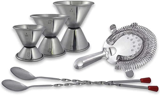 6 Piece Stainless Steel Bar Accessory Set with Bartender Strainer Measuring Jigger Bar Mixing Spoon- Essential Bar Accessory Tools Bartender Kit for Home Bar Drink Mixing Mixology Kit