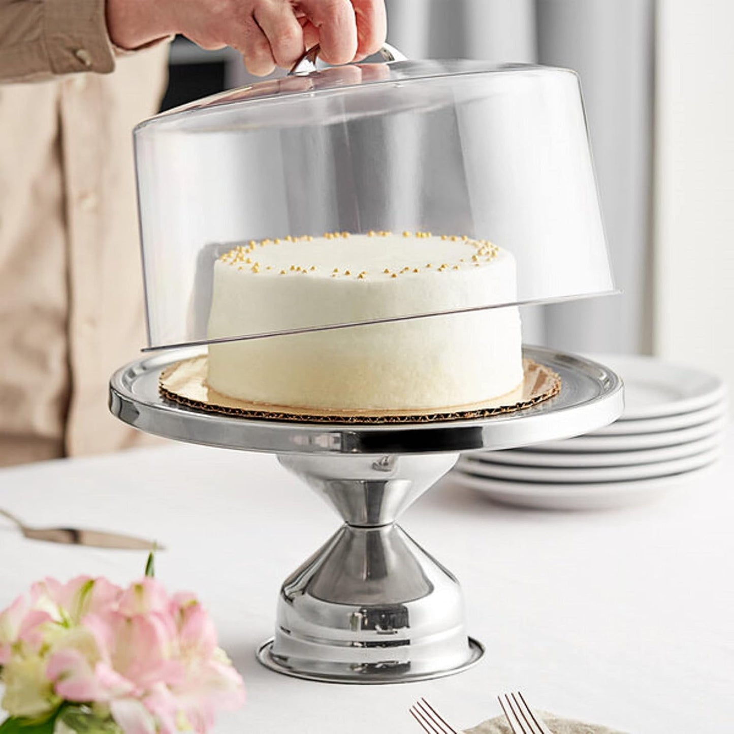 13-1/4" x 6" Stainless Steel Round Cake Stand - Round Dessert Stand Cupcake Stand Multifunctional Cake Holder Serving Platter for Birthday Parties Weddings Baby Shower and Other Events