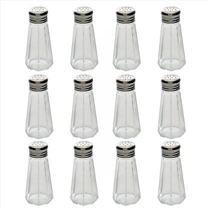 Classic Clear Glass Salt or Pepper Shakers with Stainless Steel Mushroom Tops Set of 12- Salt Shaker Stainless Lid-Glass Spice Jars Kitchen Accessories