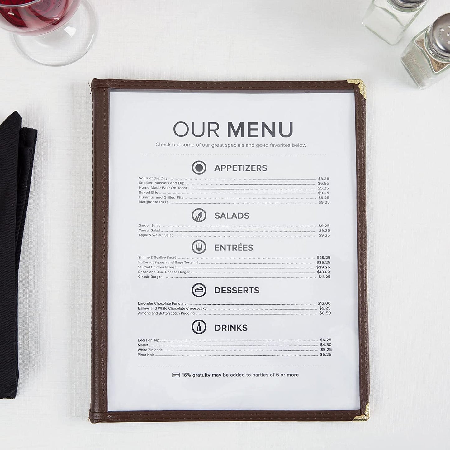 8-1/2” x 11” Four Page Book Fold Restaurant Menu Covers 4 Page 8 View Set of 10 - Crystal Clear Menu Covers Sleeve Menu Folder Menu Book Holders for Bar Cafe Restaurant