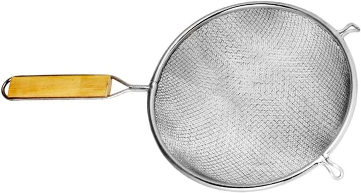 Double Fine Tin Mesh Strainer Handle Length Wooden Handle- Kitchen Utensil Food Strainer Skimmer Spoon for Cooking Sieve Sifters Rice Quinoa Pasta Fruits Vegetable