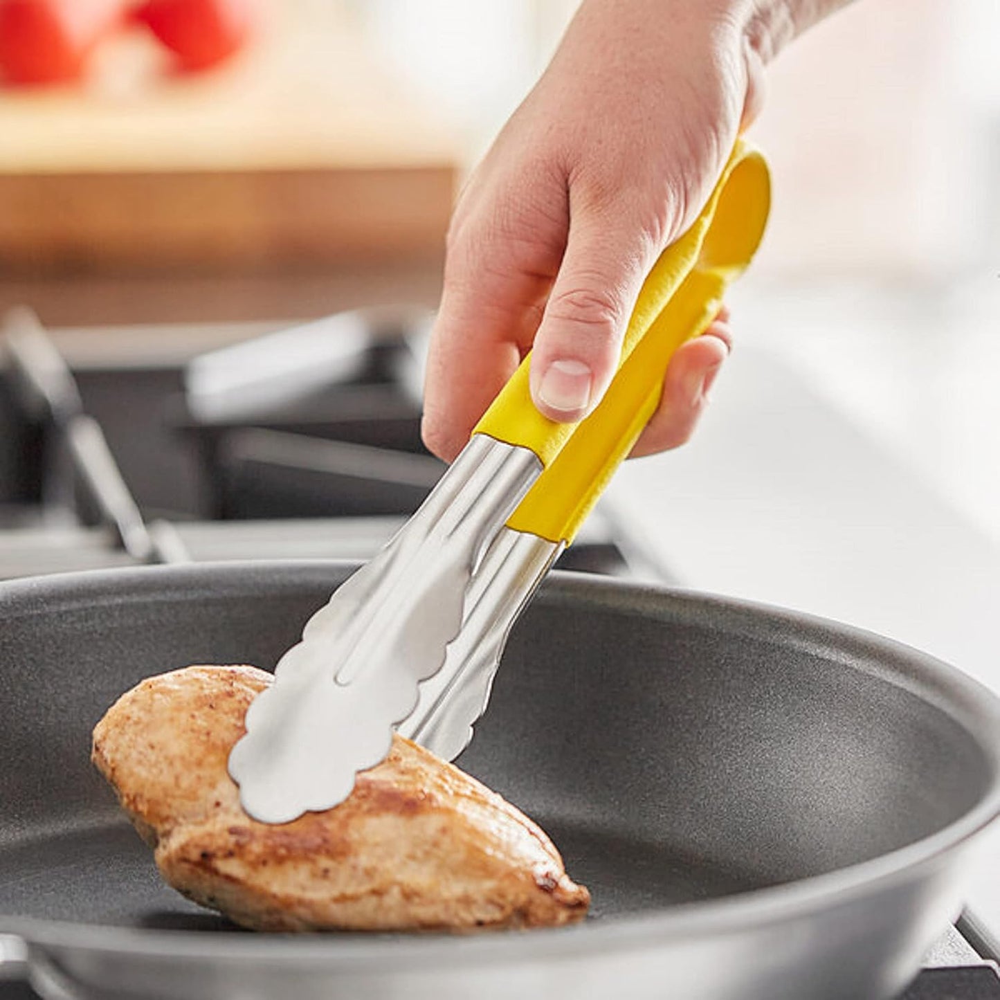 Stainless Steel Kitchen Tong with Non-Slip Coated Handles- Kitchen Tongs Metal Food Tongs Premium Stainless Steel Tongs for Cooking Food Salad Grilling Barbecue BBQ Buffet