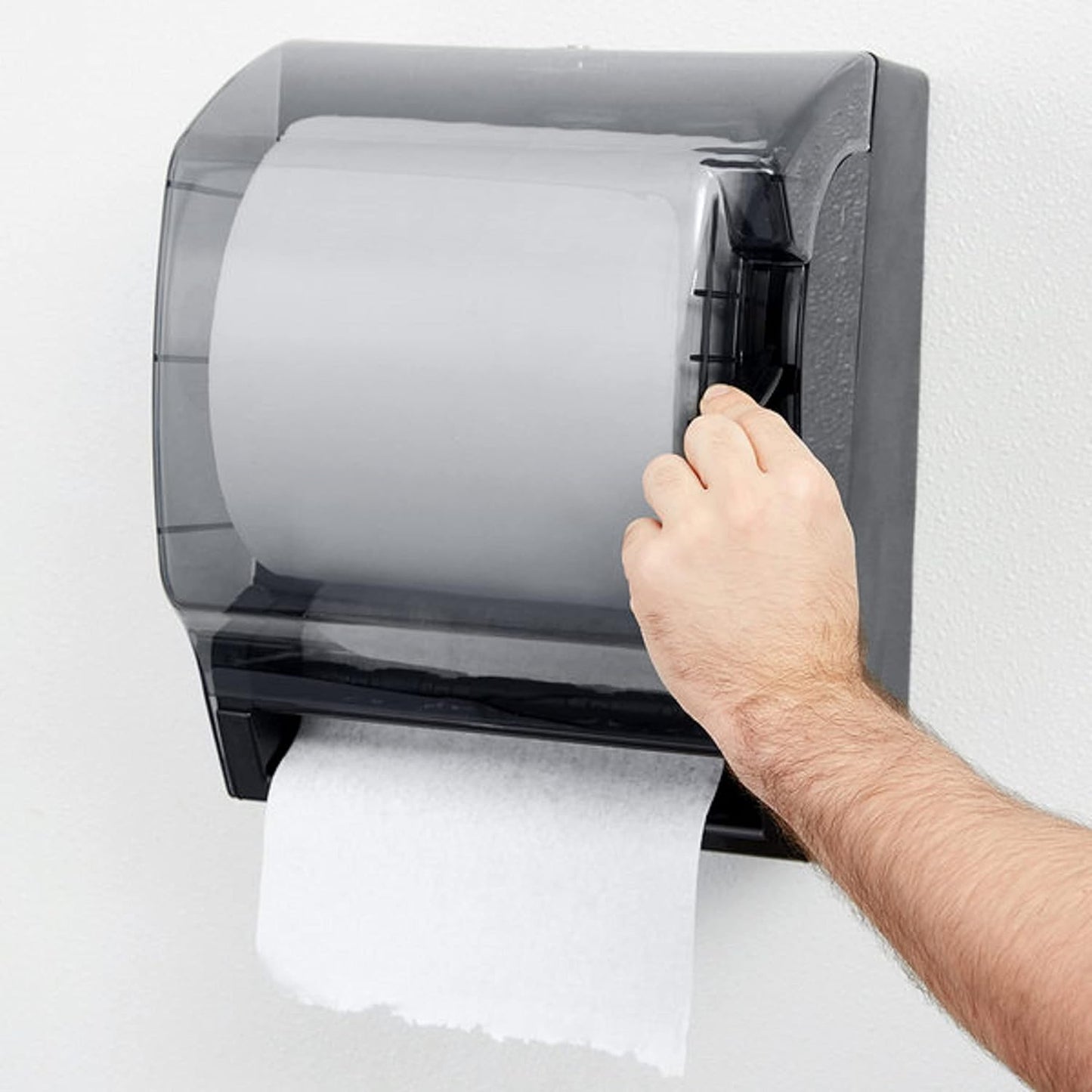 Square Plastic Lever Roll Paper Towel Dispenser 11" x 10-1/2" x 13-1/2"-Manual Towel Dispenser Tissue Holder Wall Mounted Dispenser with Zero Waste for Home and Business