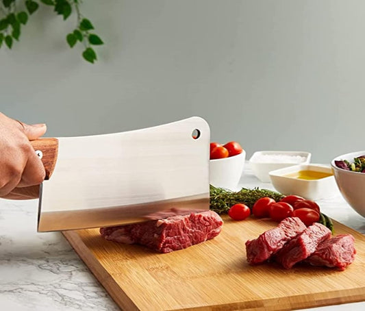 6" Stainless Steel Asian Cleaver with Riveted Wood Handle- Kitchen Cleaver Chef Knife Cleaver Kitchen Knife Chopper Butcher Knife Meat Cleaver Knife for Home Kitchen and Restaurant
