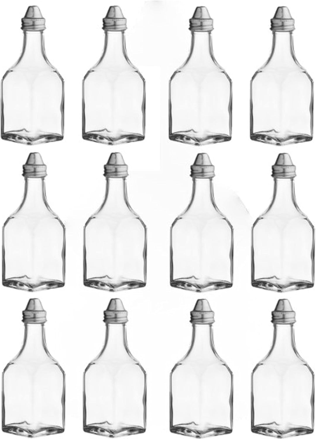 6 oz. Oil & Vinegar Glass Cruet with Stainless Steel Cap Set of 12- Glass Cruet Bottle Dispenser Olive Oil Carafe Decanter Vinegar Dispenser for Home Restaurants