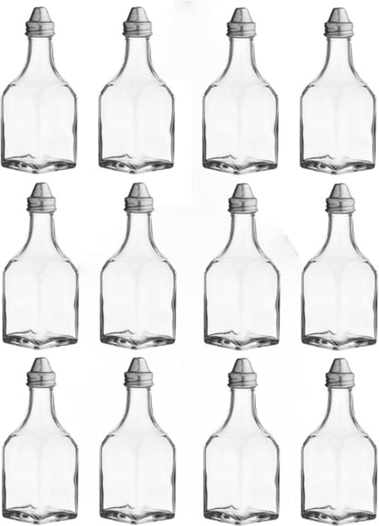 6 oz. Oil & Vinegar Glass Cruet with Stainless Steel Cap Set of 12- Glass Cruet Bottle Dispenser Olive Oil Carafe Decanter Vinegar Dispenser for Home Restaurants