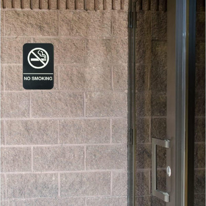 6" x 9" No Smoking Sign with Braille Easy Peel Self-Adhesive White on Black Color Set of 2- Waterproof Self Adhesive Store Signs Indoor/Outdoor Warning Marker Home Business Use
