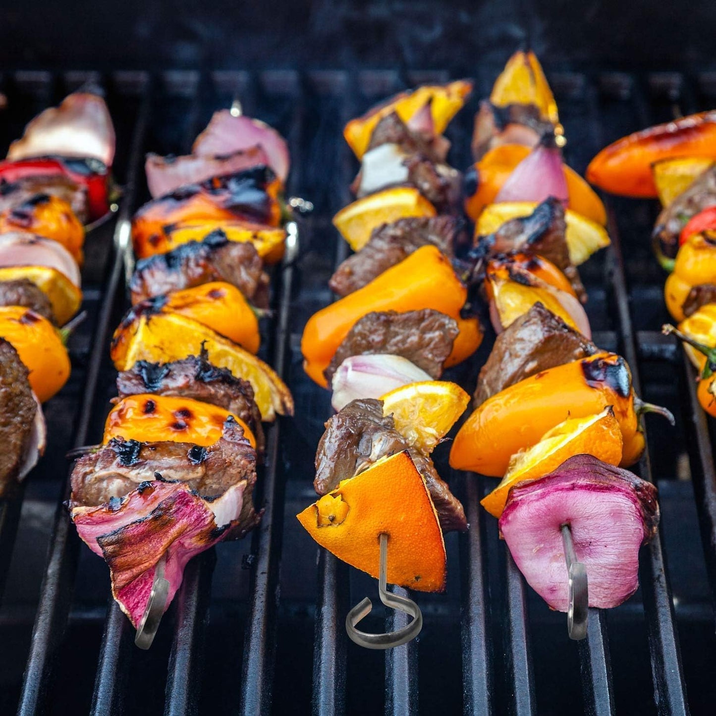 Stainless Steel Skewers Set of 12 - Wide Reusable Stainless Steel Barbecue Skewers BBQ Skewers Kebab Sticks Skewers for Grilling Meat Shrimp Chicken Vegetable Outdoor Cooking